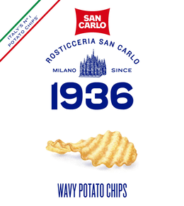 italy's n° 1 potato chips san carlo rosticceria san carlo milano since 1936 wavy potato chips