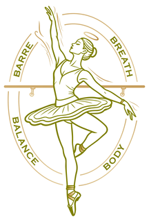 the mark consists of a stylized line drawing of a ballet dancer standing en pointe with one leg raised and arms extended. a horizontal ballet barre passes behind the dancer at waist level. the dancer is positioned within two concentric circular lines. the