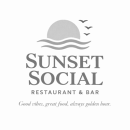 sunset social restaurant & bar good vibes, great food, always golden hour.