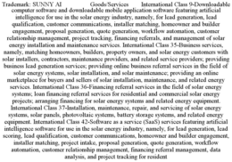 trademark: sunny ai                  goods/services        international class 9-downloadable computer software and downloadable mobile application software featuring artificial intelligence for use in the solar energy industry, namely, for lead generatio