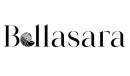"bellasara" with the "e" in the shape of a nautilus shell, and serif font