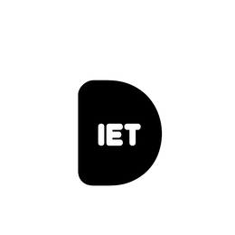 the letter d is outline and the inner words, "iet" constitute the total logo.