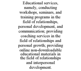 educational services, namely, conducting workshops, seminars, and training programs in the field of relationships, personal development, and communication; providing coaching services in the field of relationships and personal growth; providing online non