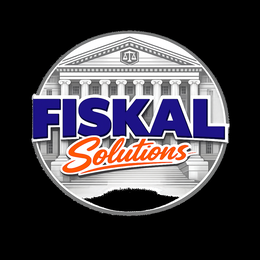 fiskal solutions, "fiskal" eurostile bold extended microgramma bold extended, "solutions" script tipo brush/lobster