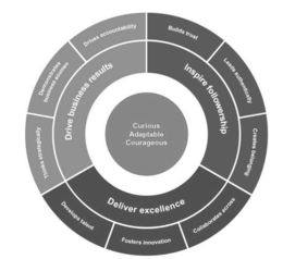 curious adaptable courageous drive business results inspire followership deliver excellence thinks strategically demonstrates business acumen drives accountability builds trust leads authentically creates belonging collaborates across fosters innovation d