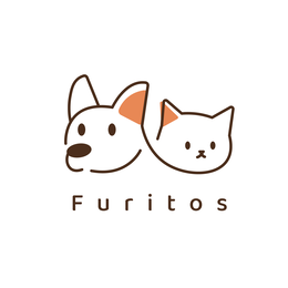 the color orange appears in the inner portions of the dog and cat ears. the color brown appears in the outlines of the dog and cat design and in the wording "furitos".