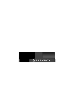 the word "paradox" with the letter "a" inverted 180-degrees and a stylized triangle figure to the left of the letter "p"