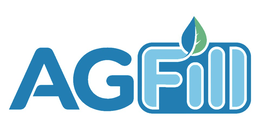the wording “agfill,” with “ag” appearing in blue stylized letters to the left of “fill,” which appears in blue stylized letters within a rounded rectangular blue outline. a stylized leaf design in blue and green appears above the letter “i” in “fill”