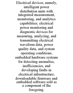electrical devices, namely, intelligent power distribution units with integrated measurement, monitoring, and analytics capabilities; electrical power monitoring and diagnostic devices for measuring, analyzing, and transmitting electrical waveform data, p