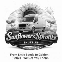 sunflowers & sprouts shuttles from little seeds to golden petals-we get you there.