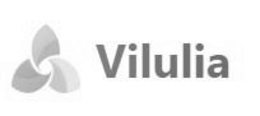 vilulia is the word depicted in styled standard font along with 3 petals as graphic logo that start from left to right and represent the focus on 3 services connected to company and website