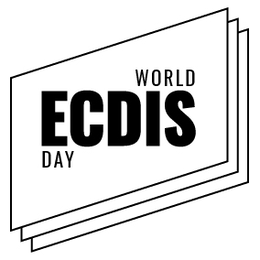 the mark consists of the wording “world ecdis day” which is superimposed over a design of three offset, partially overlapping quadrilateral panels arranged in a staggered, layered configuration, each panel outlined by a border.  color is not claimed as a 