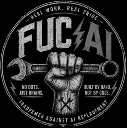 real work. real pride. fuc ai no bots. just brains. built by hand, not by code. tradesmen against ai replacement