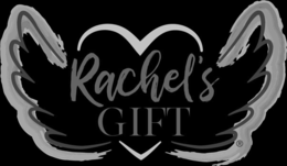 the words rachel's gift surrounded by the outline of a heart and wings on either side.