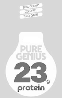 pure genius 23 g protein zero sugar* zero fat two carbs