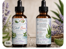 infinite glow naturals chill burn relief serum cooling · soothing · hydrating with aloe, green tea, rosehip & vitamins c + d all natural gluten free cruelty free hand crafted by jennie rodriguez net wt. 2 oz (60 ml) description: all natural ingredients: d