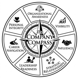 the company compass; organizational awareness; visibility; influence; strategic relationships; leadership readiness; career navigation; personal integrity