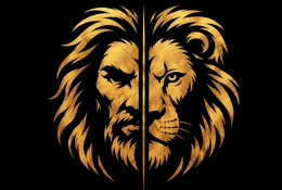 it is a photo only of a half lion half human face