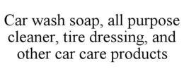 car wash soap, all purpose cleaner, tire dressing, and other car care products
