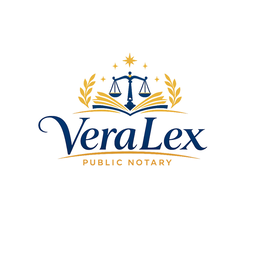 stylized word mark: “veralex”descriptive wording: “public notary” open book design, balanced scales of justice laurel branches, one large star and several smaller stars curved ornamental lines