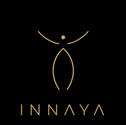 the mark contains a single word: innaya, displayed in uppercase letters.the letters are in a gold color against a black background.the word appears centered below the abstract figure/design element.