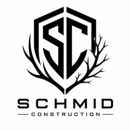 the mark consists of the stylized letters "sc" within a shield design, with antlers extending from the lower portion of the shield, above the wording "schmid construction."