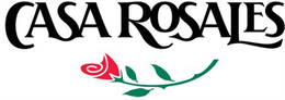 the mark consists of the stylized wording "casa rosales" in black lettering above a design of a red rose with green leaves and a green stem.