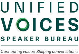 unified voices speaker bureau connecting voices. shaping conversations.