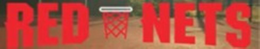 the word red on the left and the word nets on the right and in between the two words is a image of a basketball net with a basketball court in the background.