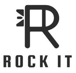 the mark consists of a custom stylized letter "r" combined with a rocket-inspired graphic element, intended to evoke motion, uplift, and accelerated experience. the wording "rock it" appears beneath the design in bold geometric lettering. the mark is used