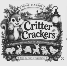 hope harbor  critter crackers - wholesome, delicious. made for little critters of all kinds from the heart of hope harbor