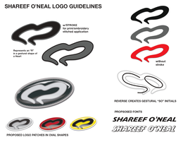 the mark consists of the stylized wording "shareef o'neal" in combination with a single continuous gestural line forming an abstract, asymmetrical curvilinear design resembling a stylized letter "r" rendered in the flowing form of a heart. the mark contai