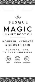 besque magic luxury body oil nourish, hydrate & smooth skin for bums, tums, thighs & underarms vegan cruelty free 100% natural
