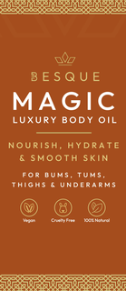besque magic luxury body oil nourish, hydrate & smooth skin for bums, tums, thighs & underarms vegan cruelty free 100% natural