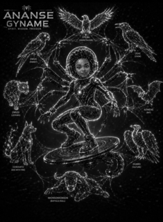 ananse gyname spirit. wisdom. freedom. epeba (hawk/falcon) osae (crow) adwene (bat) duabo (vulture) nkonsonkonson (buffalo/bull) odwamfo (dog with fire) owusi (leopard) owuo (parrot)