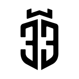 the letter u in a stylized font on top of the number 33
