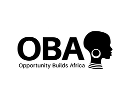 capital "oba" with the phrase "opportunity builds africa" underneath the capital "oba."